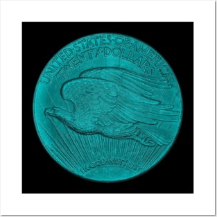 USA Twenty Dollars Coin in Turquoise Posters and Art